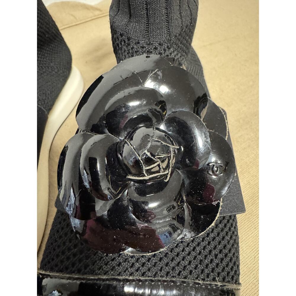Chanel Shoes Womens Black Camellia Sock Slip On Made in Italy Sneakers Size 9 - Picture 3 of 15